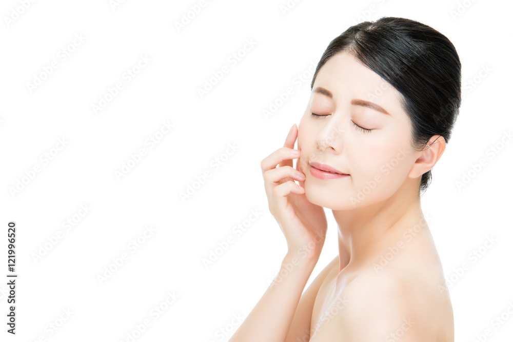 Beautiful beauty asian woman face close up on white background Beautiful beauty asian woman face close up on white background