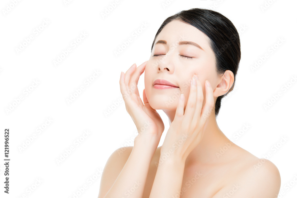 Beautiful beauty asian woman face close up on white background Beautiful beauty asian woman face close up on white background