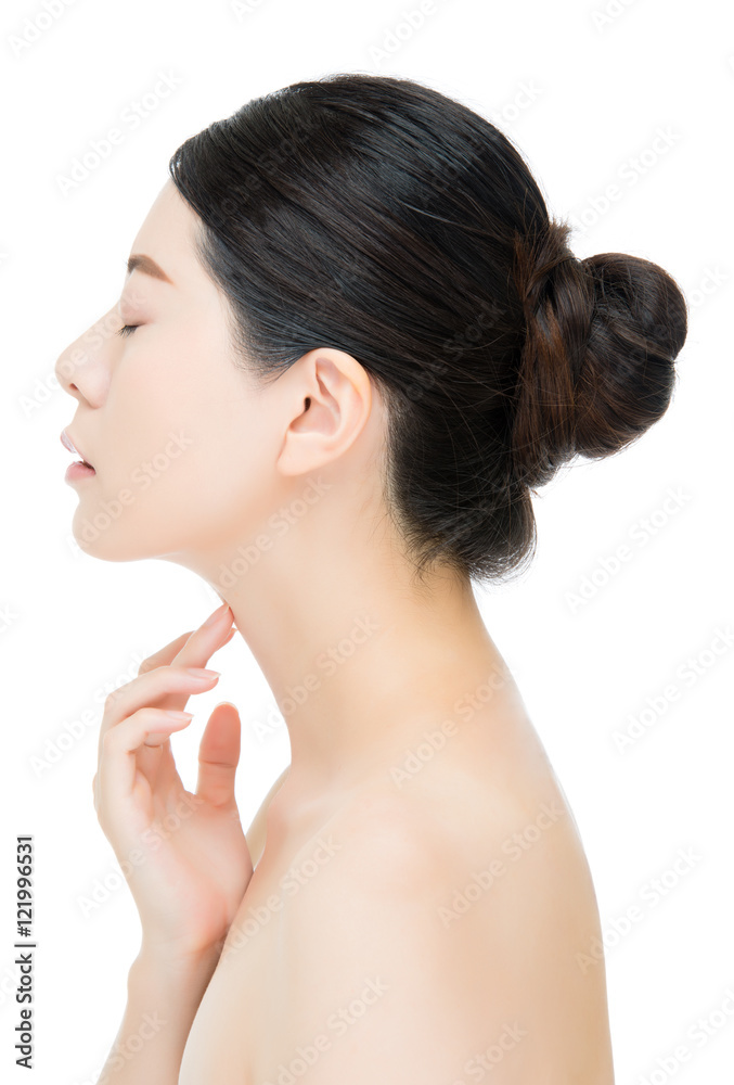 Beautiful asian woman feel painful and touch her throat Beautiful asian woman feel painful and touch her throat