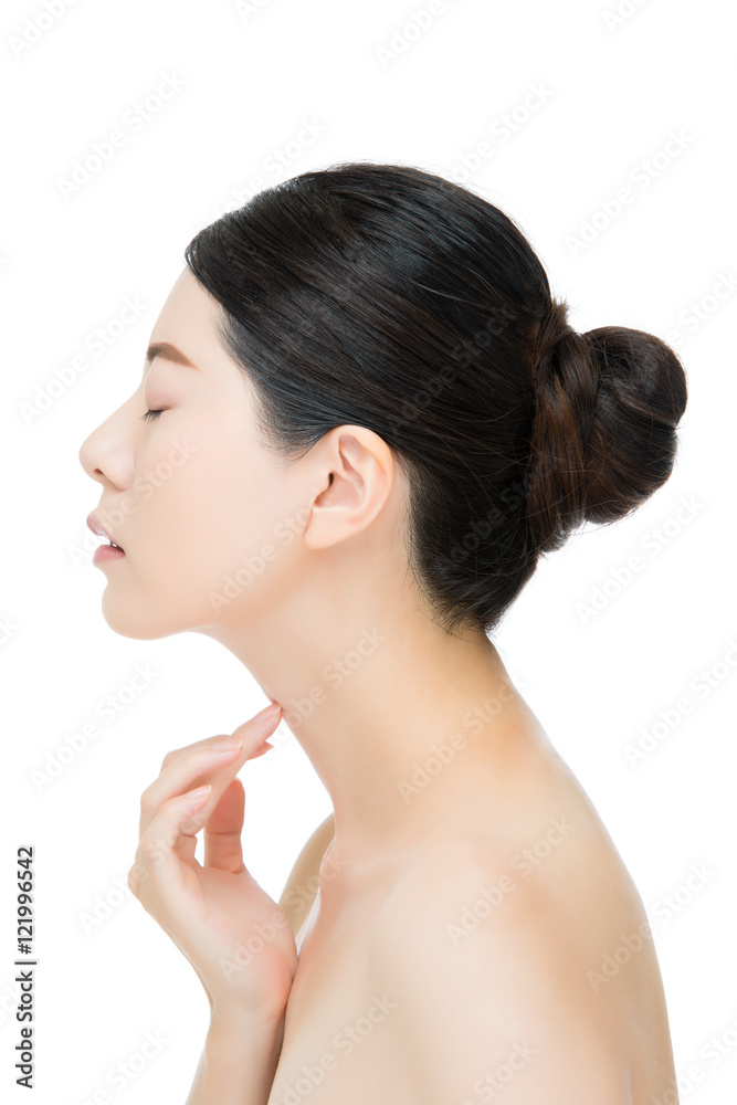 Beautiful asian woman feel painful and touch her throat Beautiful asian woman feel painful and touch her throat