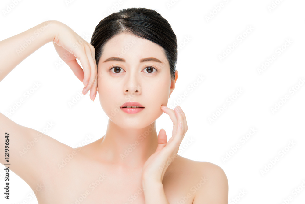 Beautiful asian woman touch her face with fashion motion Beautiful asian woman touch her face with fashion motion