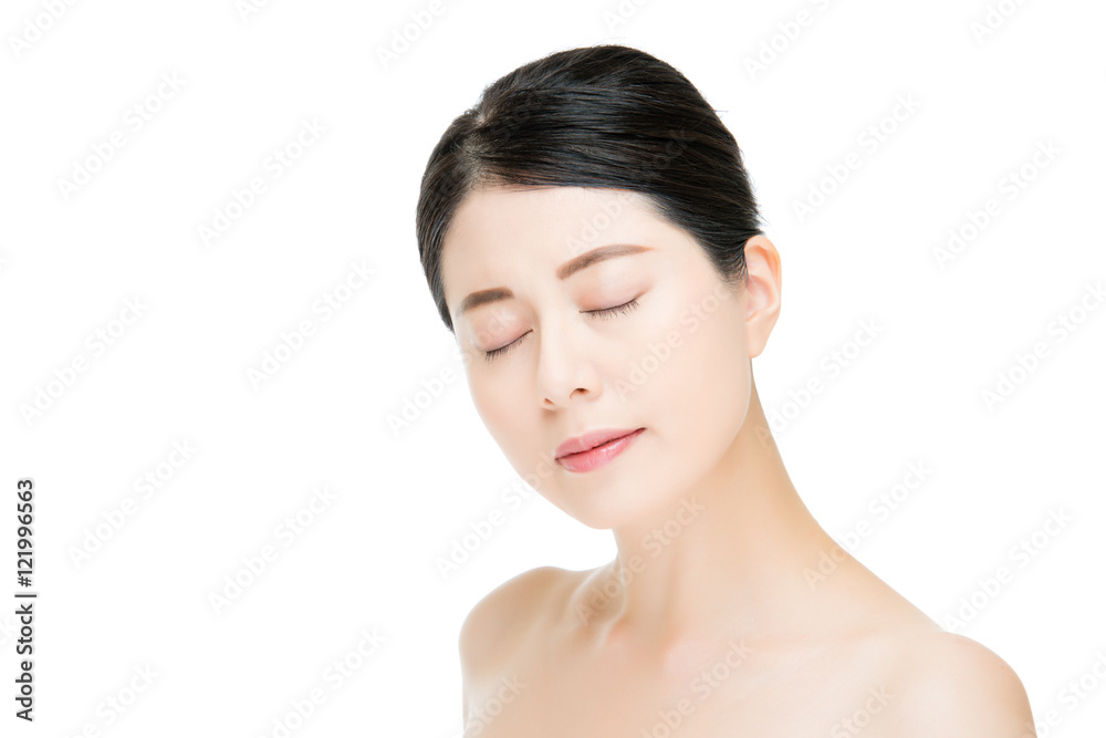 Beautiful asian woman close eyes with beauty makeup face