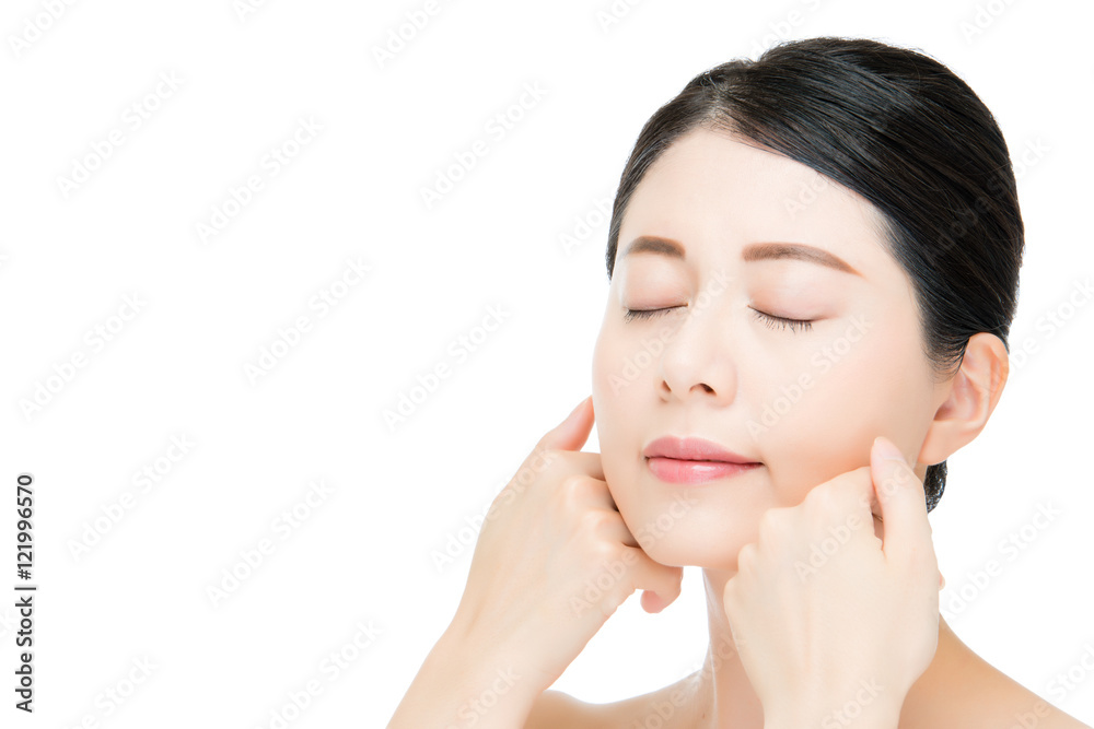 Young asian beauty woman touch clean beautiful healthy face Young asian beauty woman touch clean beautiful healthy face