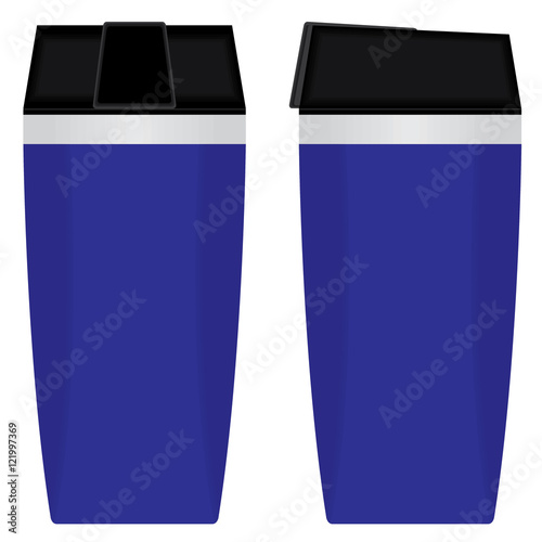 Blue Thermos bottle set isolated on white background.