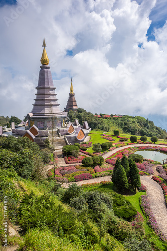 Pagoda on the top of Inthanon mountain, Chiang Mai, Thailand. © devilkae