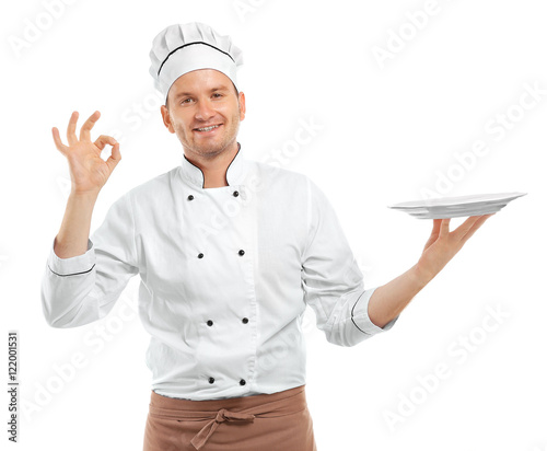 Young chef cook with empty ...