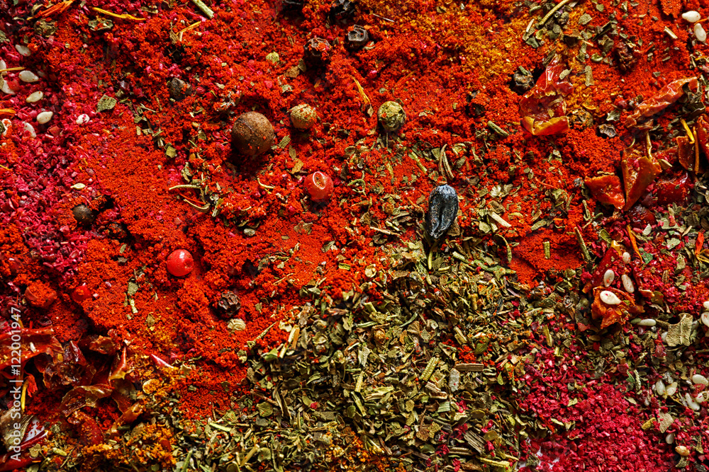 Mix of different flavored spices background Mix of different flavored spices background