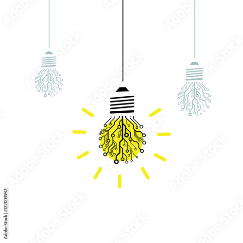 Vector technology idea concept. Circuit board lighting bulb