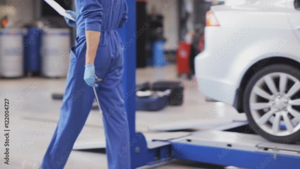 mechanic man with wrench repairing car at workshop 59