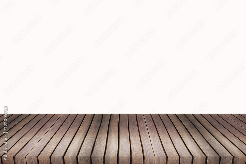 Wood table top isolated on white background - can be used for di