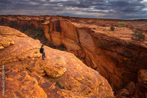 Man travel in Kings canyon of Northern territory  Australia.