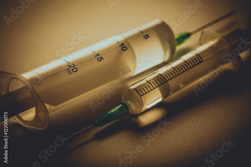 Two medical syringe close-up