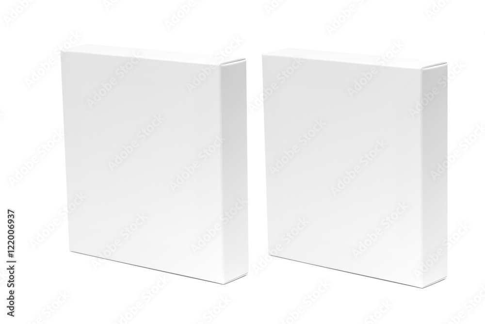 Fototapeta premium Two white box or white paper package box isolated on White backg