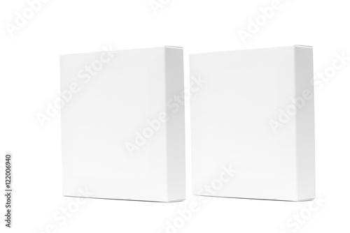 Two white box or white paper package box isolated on White backg © pookpiik