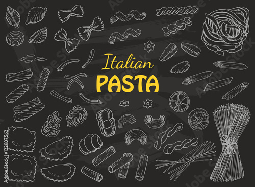 Set of Italian pasta on a black background © nafanya241
