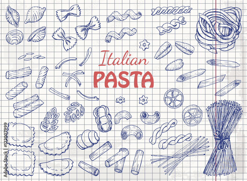 Obraz premium Set of Italian pasta on paper