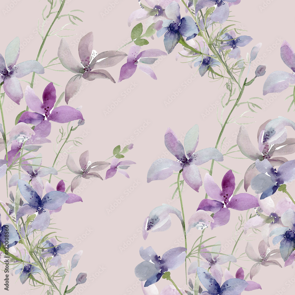 Seamless pattern of wild flowers on a colored background 