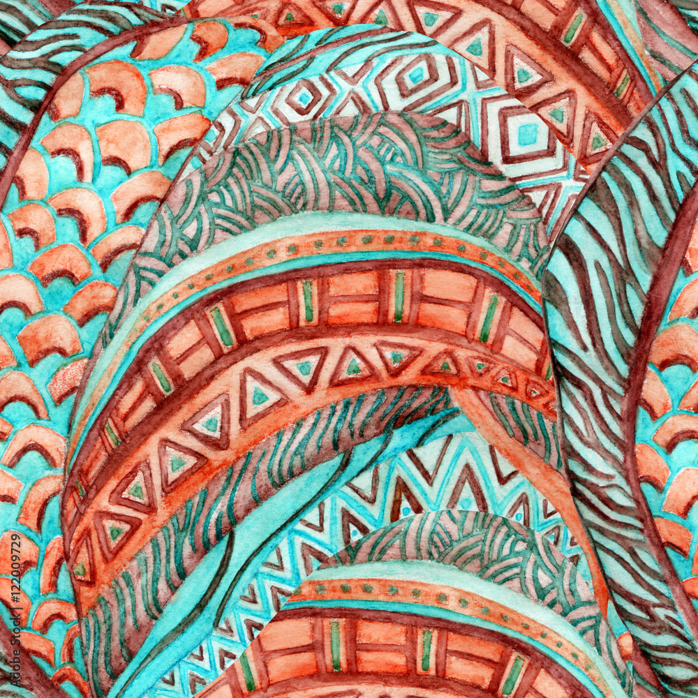 African ethnic seamless watercolor pattern, African ethnic seamless watercolor pattern,