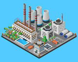 Nuclear power plant. Icon or infographic element. 3D isometric view. Vector illustration.