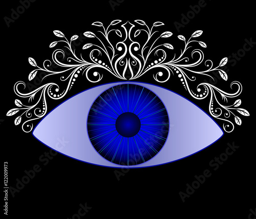 Blue eye. Vintage floral caligraphy ornaments. Vector illustration.
