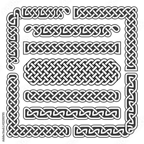 Celtic knots vector medieval seamless borders, patterns, and ornament corners. Pattern brushes set