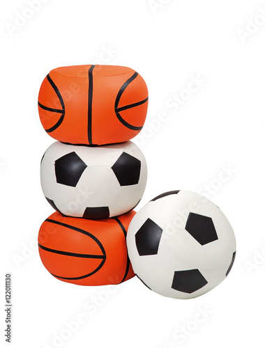 Footballs and basketballs isolated on white background.