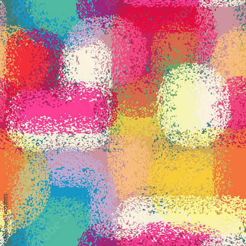 Abstract grunge seamless chaotic pattern with brushstrokes, blots, drops and splashes. Trendy colorful texture background. Modern wallpaper. Fashionable print with a shabby paint effect.