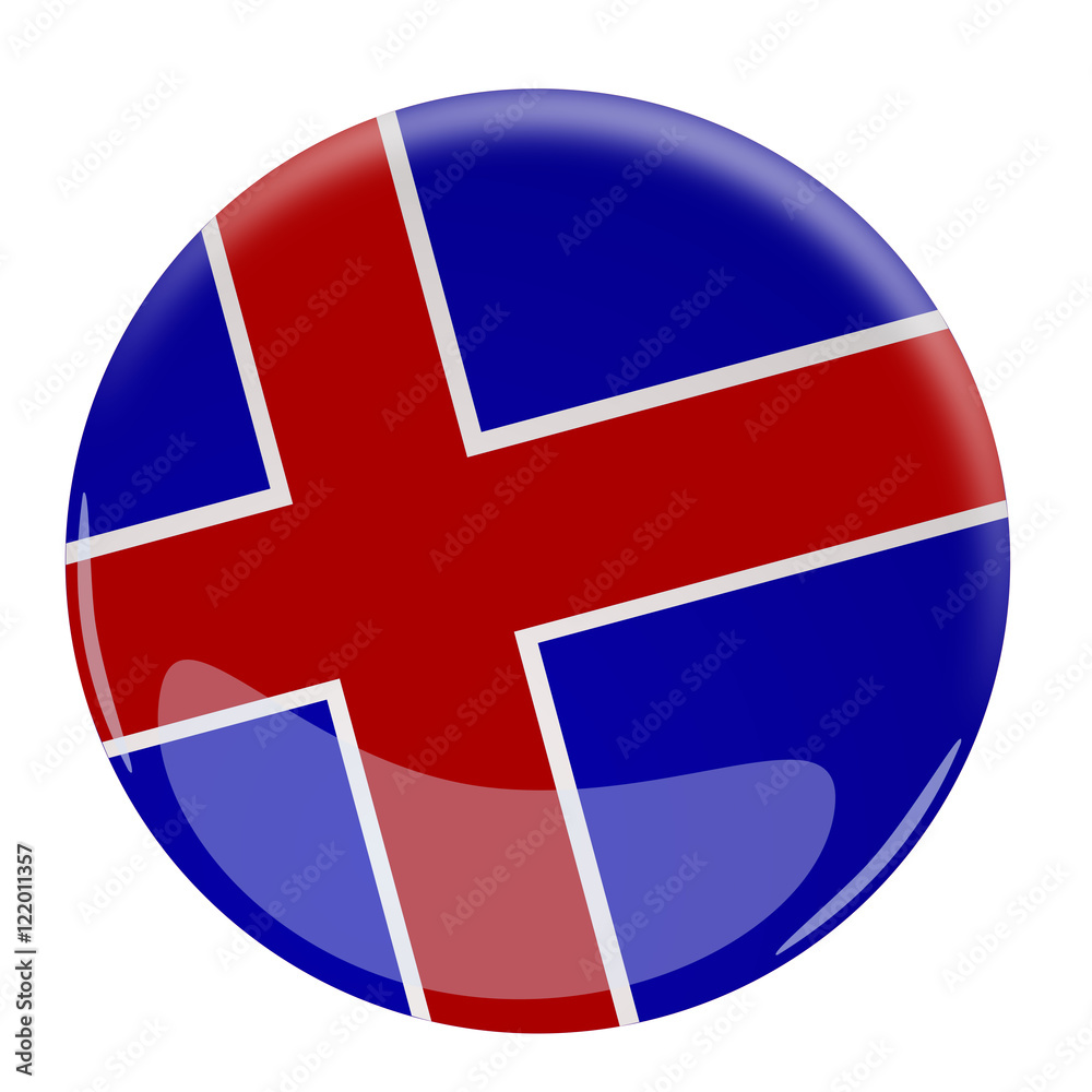 Fototapeta premium Glossy button with the flag of Iceland