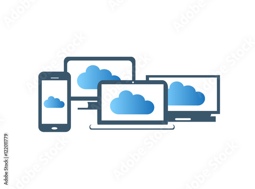 Computer devices with cloud, flat design