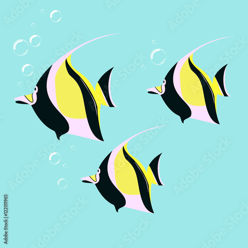 Marine fish color flat design. Sea and fish  ocean fish animal 