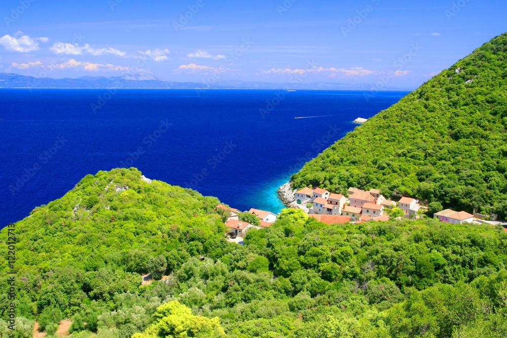 Mediterranean landscape with small village on island Lastovo, Adriatic sea, Croatia