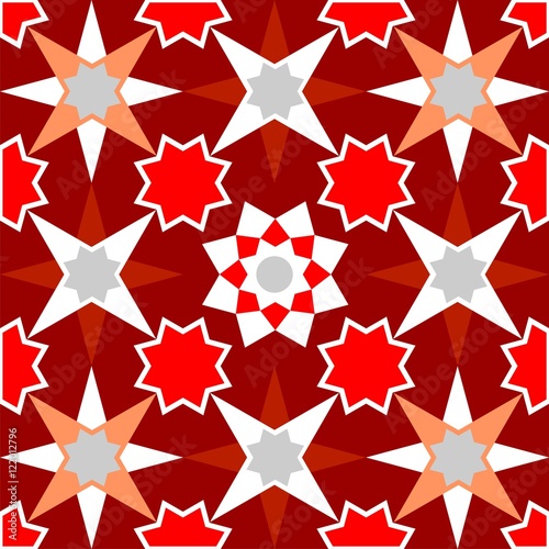 Imitation tiles, Arabic and Oriental stained glass star with geometric shapes and polygons and colorful green yellow and golden