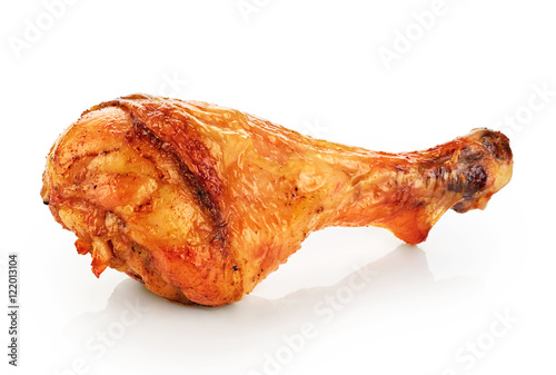 Fried chicken leg isolated on white background photo