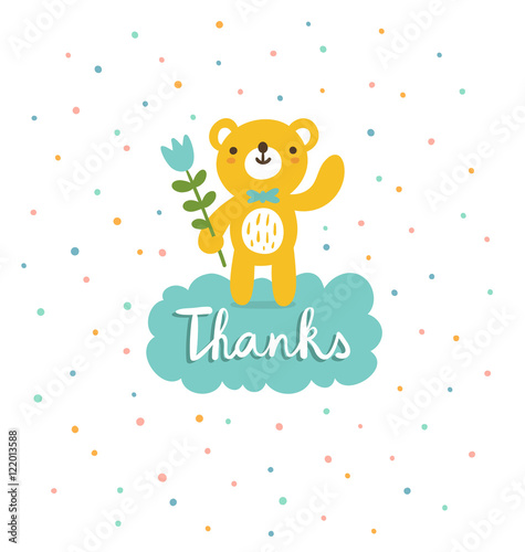 Cute bear says thanks  vector illustration