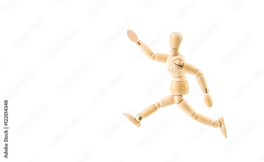 wooden man figure running, isolated on white wooden man figure running, isolated on white