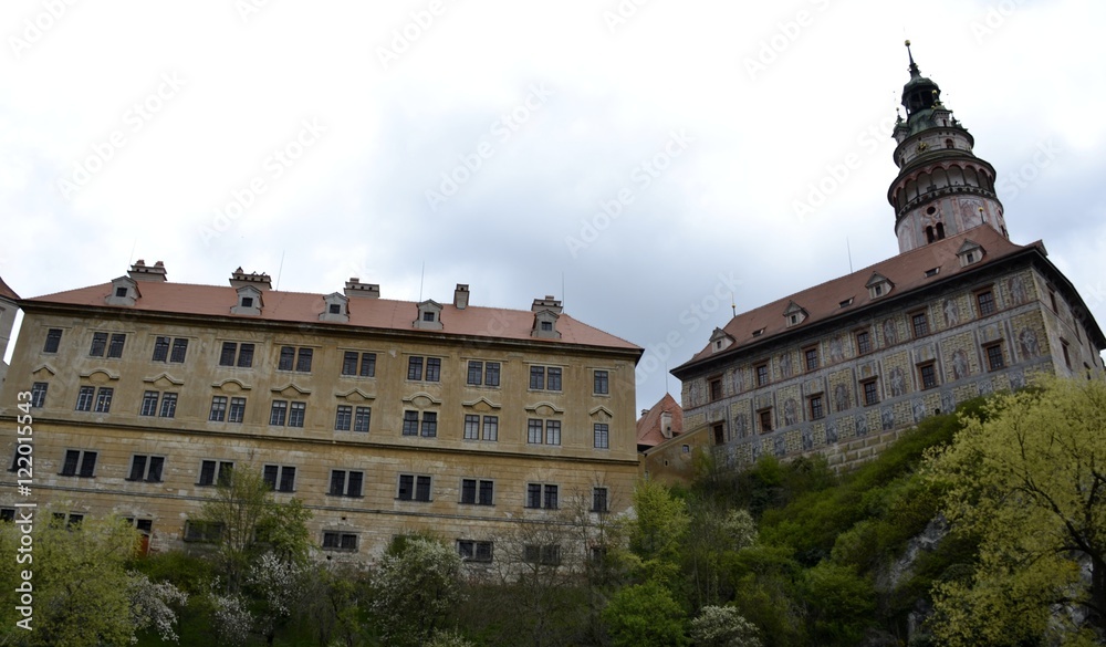 Architecture from Cesky Krumlov with grey sky
