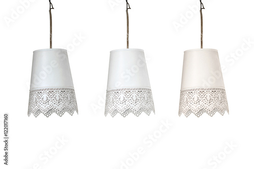 Three color vintage ceiling light on white background. photo