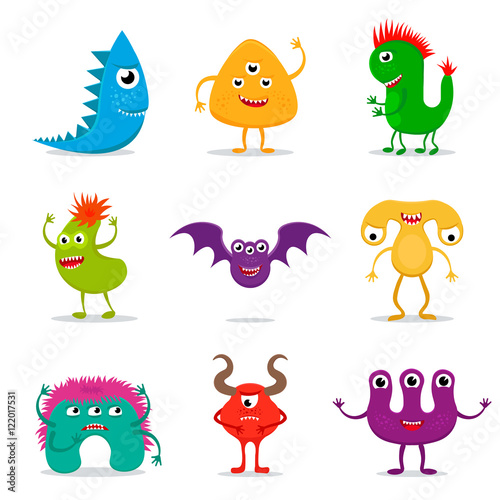 Cartoon monster set. Collection of cute monster characters.