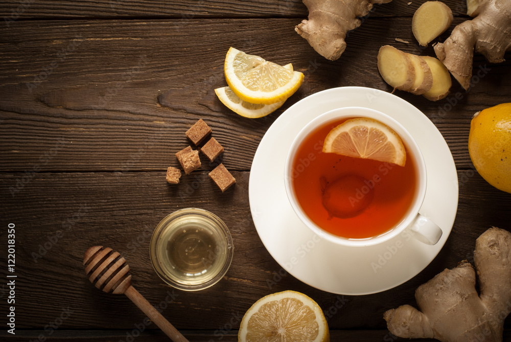 Hot tea with ginger and lemon. Hot tea with ginger and lemon.