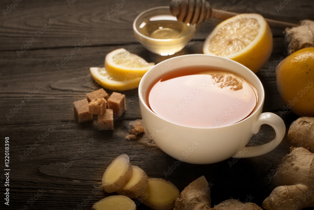 Hot tea with ginger and lemon. Hot tea with ginger and lemon.
