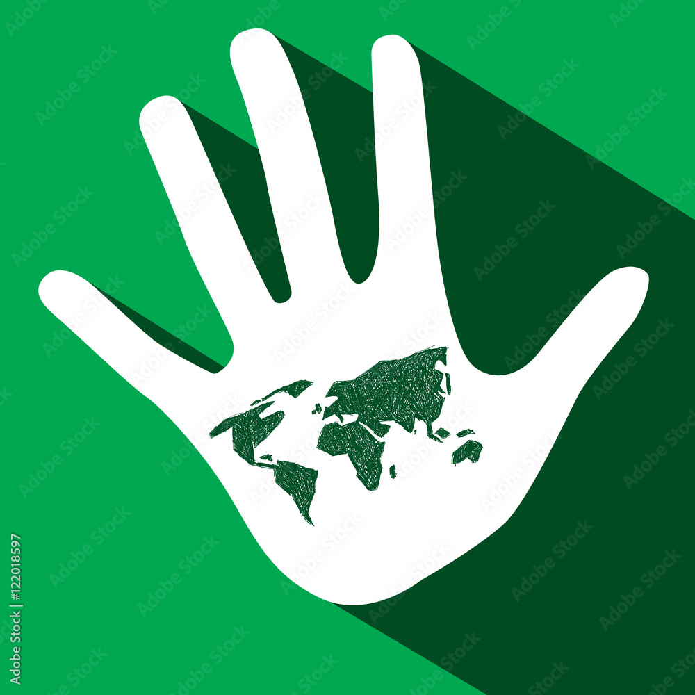 Palm Hand with World Map on Green Background Vector Palm Hand with World Map on Green Background Vector