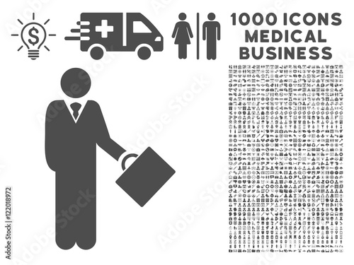Gray Businessman icon with 1000 medical business vector pictograms. Collection style is flat symbols, gray color, white background.