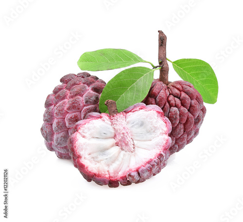 Red Sugar Apple with leaves (custard apple, Annona, sweetsop) on