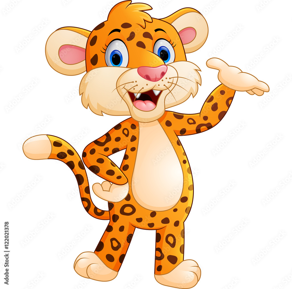 Naklejka premium Cute cartoon leopard waving hand