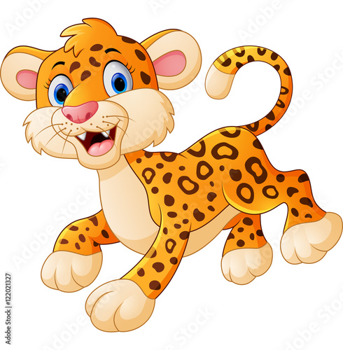 Cute leopard cartoon jump