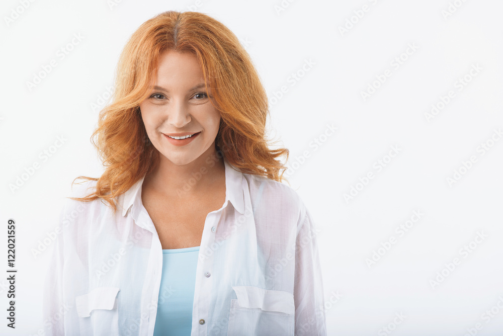 Joyful middle-aged lady with pretty smile Joyful middle-aged lady with pretty smile
