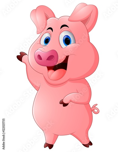 Cartoon happy pig waving 