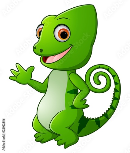 Cartoon funny green chameleon posing