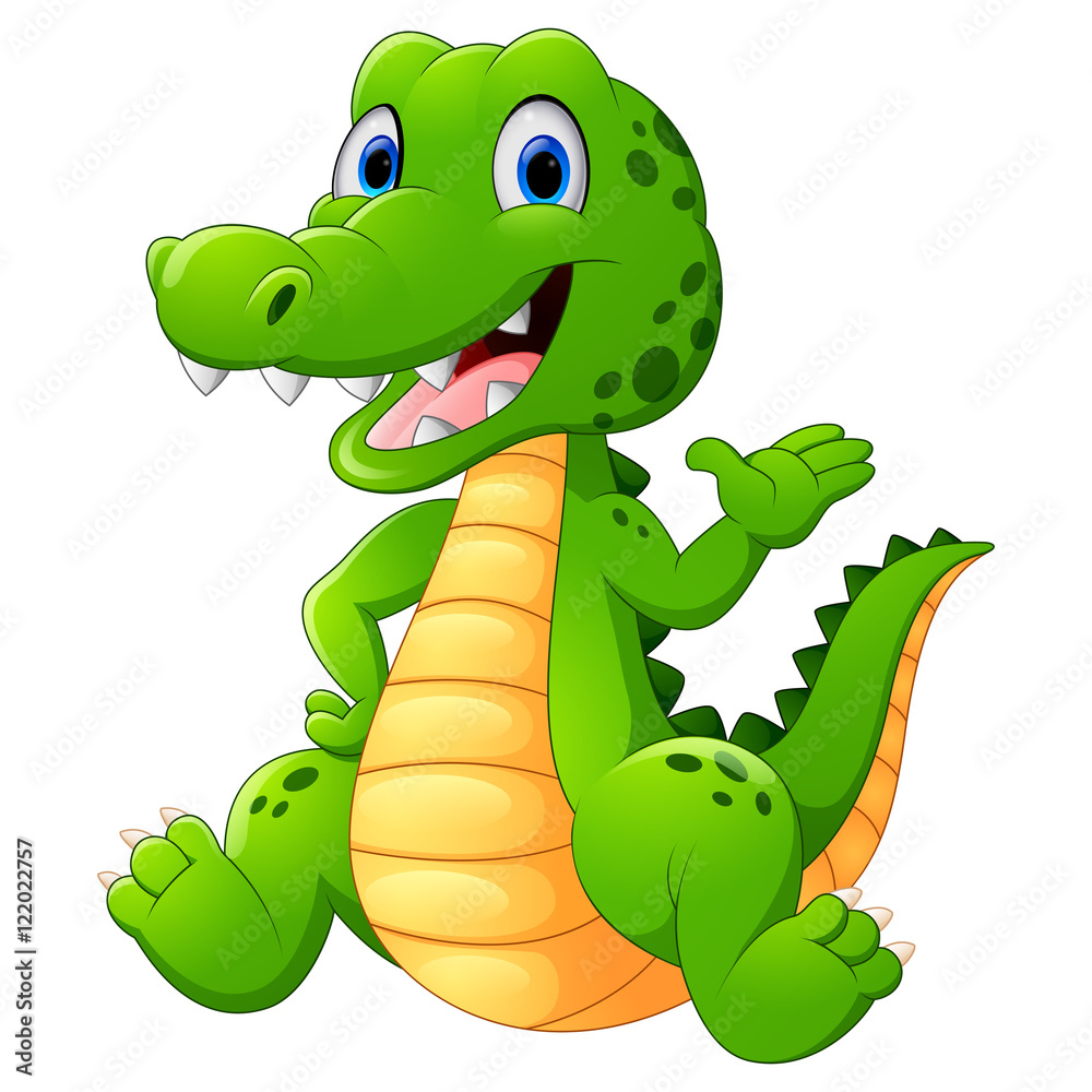Naklejka premium Cute crocodile sitting cartoon 