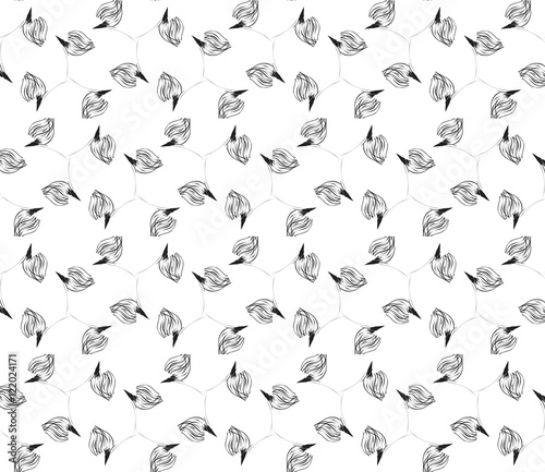 Outline patterns of abstract flowers and petals laid out on the